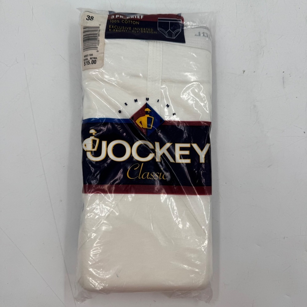 Vintage Jockey Classic Mens 3 Pack Brief‎ White 100% Cotton Y Front Size 38 NOS